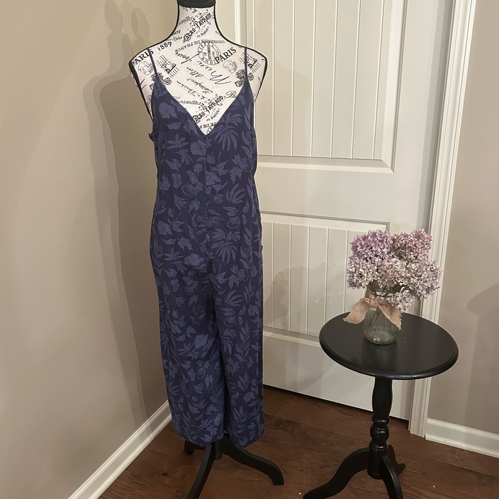 Patagonia Navy Leaf Print Jumpsuit